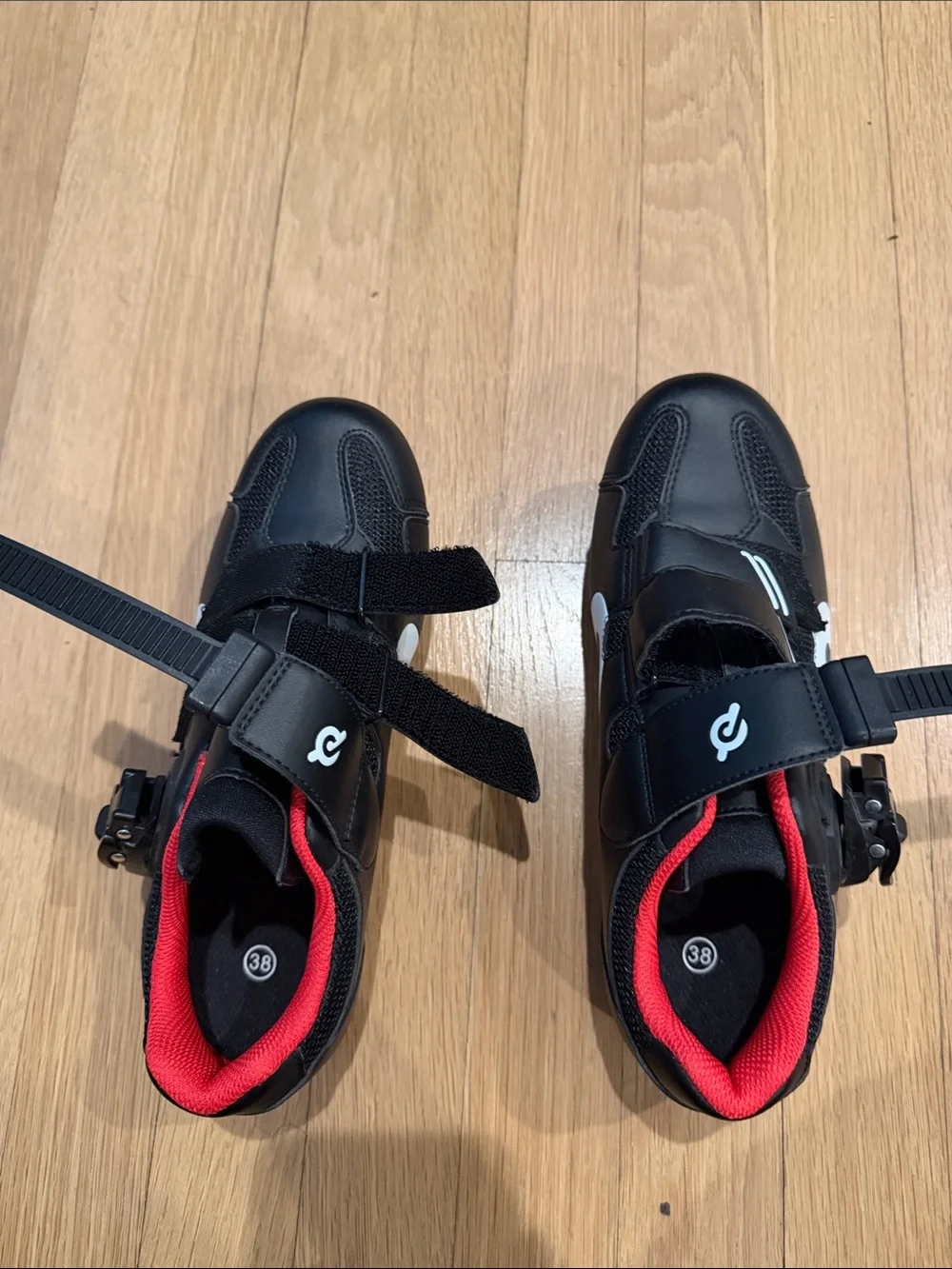 Kids Black and Red Peloton Shoes with Secure Straps never worn size 38